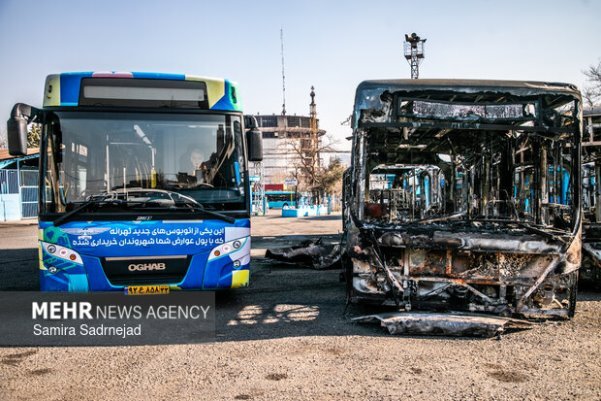 تصاویر/ خسارات وارده به اتوبوس&zwnj;های تهران