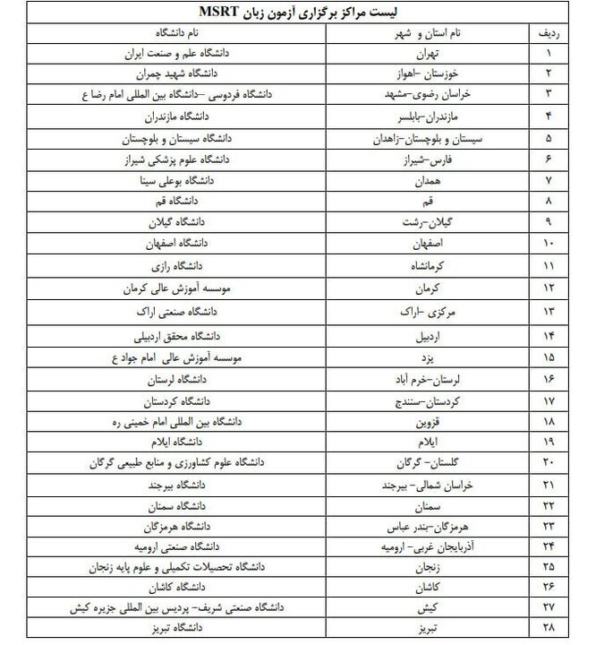 مهلت ثبت نام آزمون زبان MSRT بهمن ۱۴۰۴ تمدید شد مهلت ثبت نام آزمون زبان MSRT بهمن ۱۴۰۴ تمدید شد