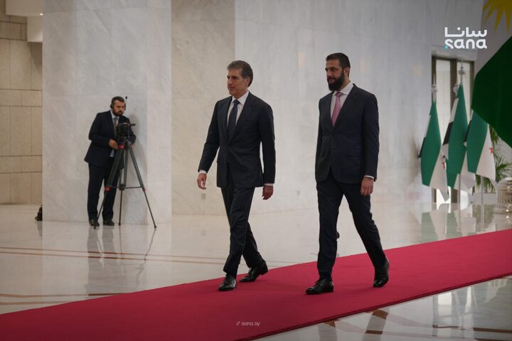 دیدار جولانی و بارزانی در دمشق | اولین سفر رئیس اقلیم کردستان عراق به سوریه از زمان سقوط دولت بشار اسد